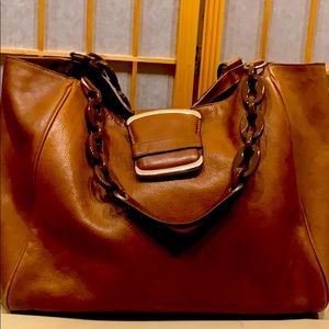 Brown leather tote